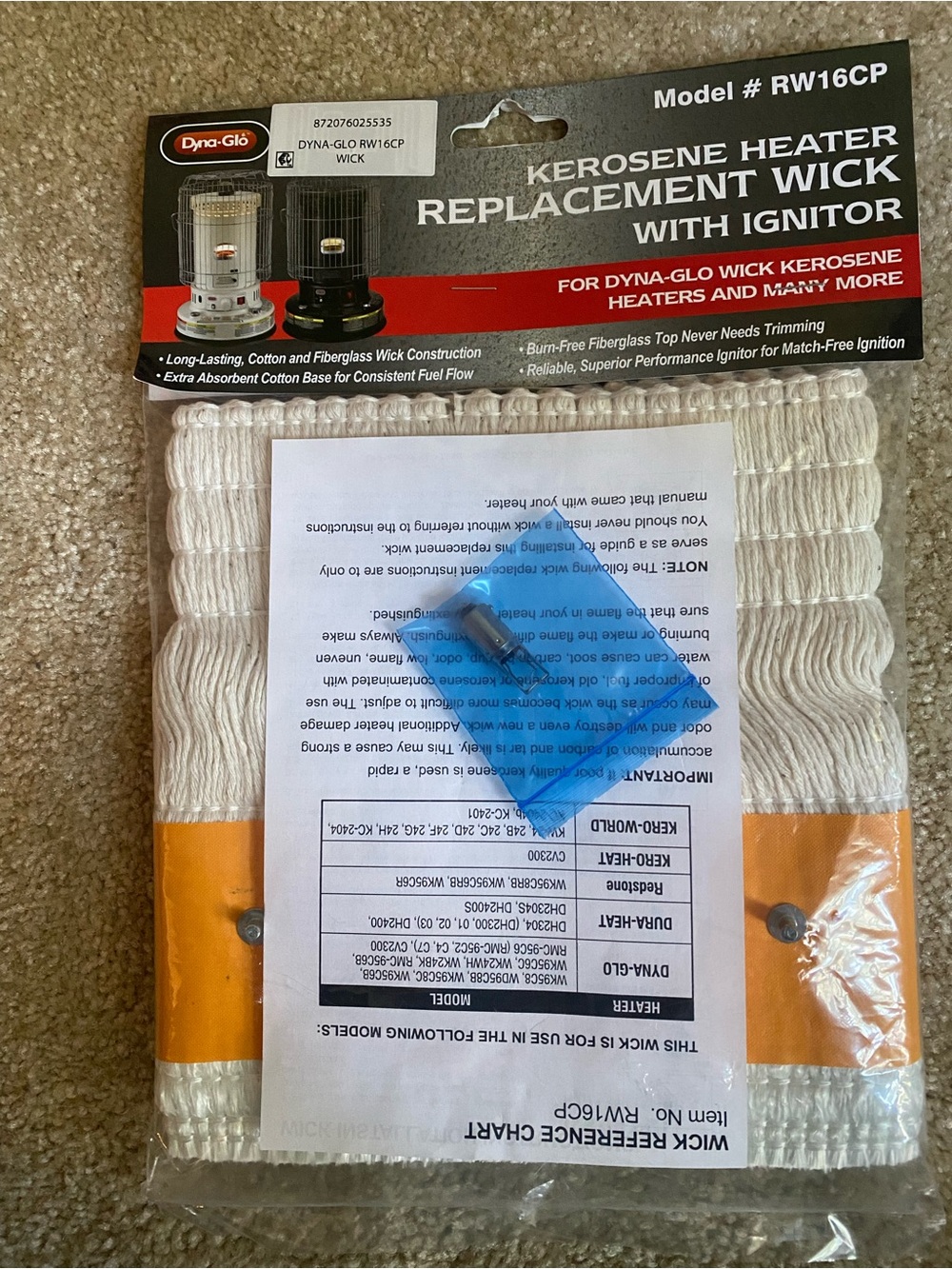 Dyna-Glo Kerosene Heater Replacement Wick With Ignitor Model # RW16CP New .